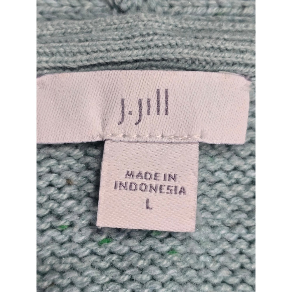J. Jill Women Blue Puff Sleeve Cottage Button Knit Cardigan Sweater Large L - Picture 2 of 7